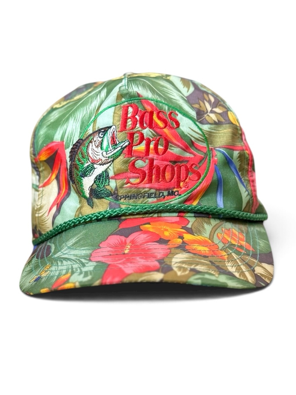 Vintage Bass Pro Hat Snapback Cap Tropical Jungle Hawaiian Hibiscus